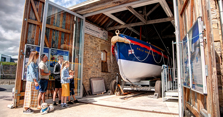 Family looking inside East Durham Heritage and Lifeboat Centre